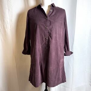 J. Jill Corduroy Purple Shirt Dress Sz XS Petite Fold Tab Sleeve Lightweight EUC